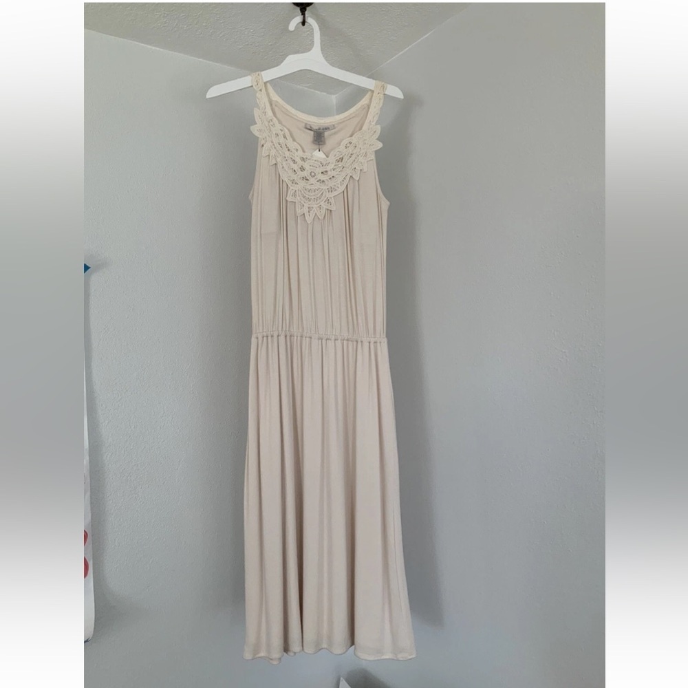 Victoria’s Secret Cream Lace Neck Built In Bra Midi Dress Boho Cottagecore Small - Picture 2 of 10